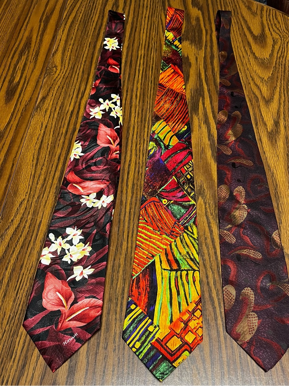 Soda Men's Tie Trio - Red Floral, Multicolor Abstract, Burgundy Pattern